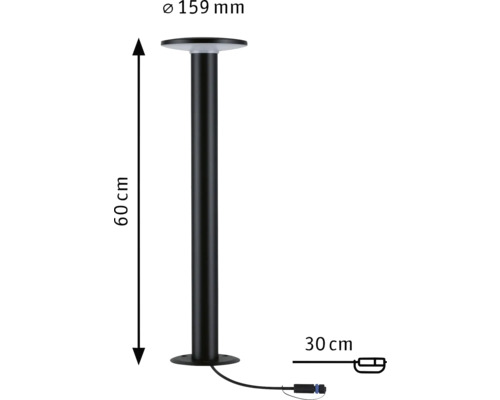 Bild av en utomhuslampa med måtten 60 cm hög och 159 mm diameter