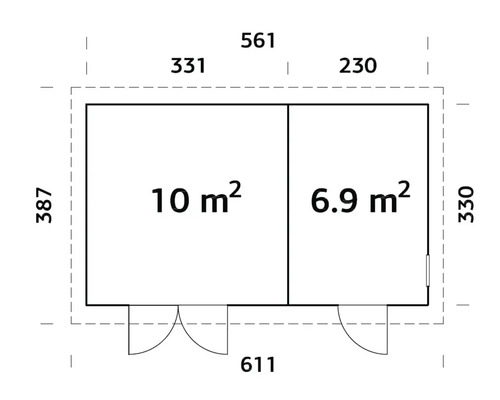 Planritning med mått för en byggnad