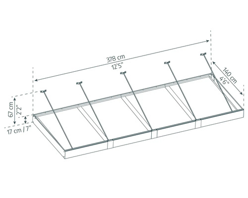 Teknisk ritning av ett taksystem med måttangivelser