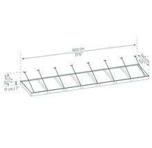 Diagram över ett tak med måtten 660 cm lång, 140 cm bred och 67 cm hög