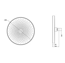 Teknisk ritning av ett duschhuvud med måtten 260 mm diameter, 23,2 mm höjd, 20 mm djup och 60,6 mm totalt djup.