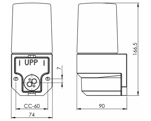 Teknisk ritning av en utomhuslampa med mått