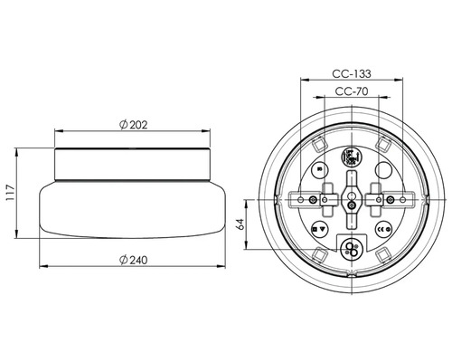 Teknisk ritning av en taklampa med mått