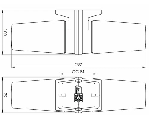 Teknisk ritning av en ventilationsanordning med dimensioner