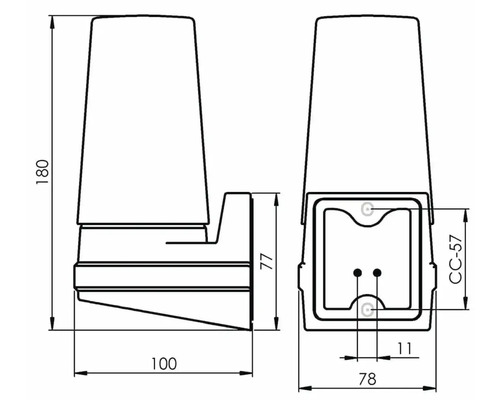 Teknisk ritning av en utomhuslampa med dimensioner
