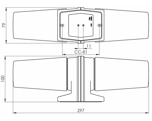 Teknisk ritning av en lampa med dimensioner