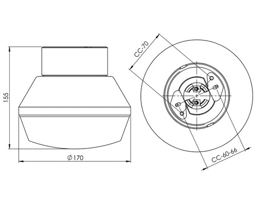 Teknisk ritning av en taklampa med mått