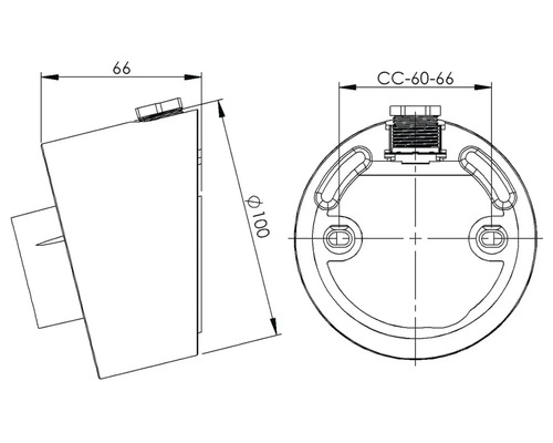 Teknisk ritning av en produkt med måtten 66, 100 och CC 60-66