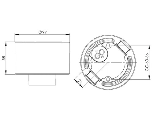 Teknisk ritning av en belysningsarmatur med dimensioner