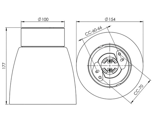 Teknisk ritning av en lampa med måttangivelser.