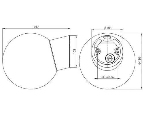 Teknisk ritning av en vägglampa med måttangivelser
