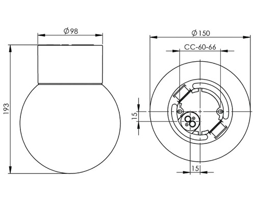 Teknisk ritning av en vägglampa med dimensioner