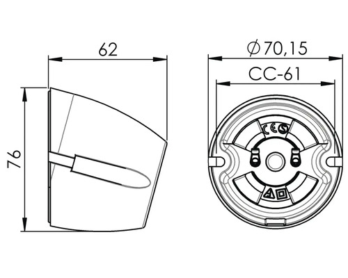 Teknisk ritning av en vägglampa med mått