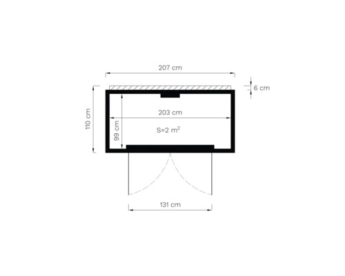 Ritningsplan för ett trädgårdshus med mått
