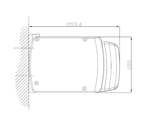 Teknisk ritning av ett spegelskåp med mått.