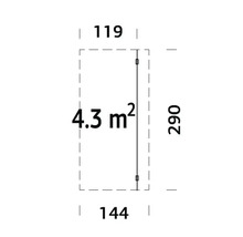 Planritning med en yta på 4.3 kvadratmeter och måtten 119 gånger 290 gånger 144 centimeter.