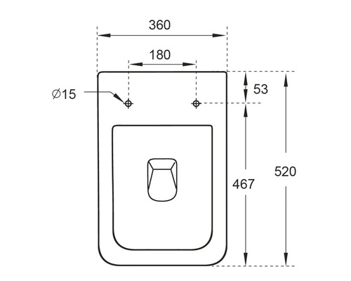 Teknisk ritning av en toalett med dimensioner