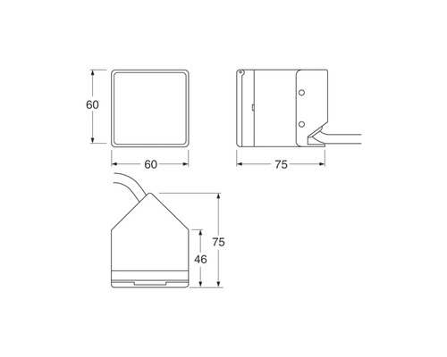 Mått på en armatur, 60 x 60 x 75 mm