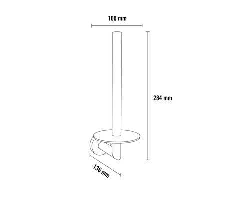 Teknisk ritning av en toalettpappershållare med mått.