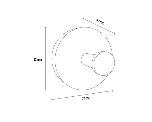 Teknisk ritning av en väggkrok med måtten 52 mm och 42 mm.