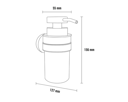 Teknisk ritning av en tvålpump med måttangivelser