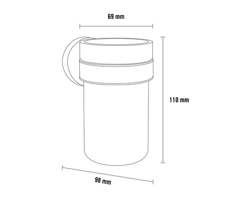 Illustration av en behållare som mäter 69 mm x 98 mm x 110 mm