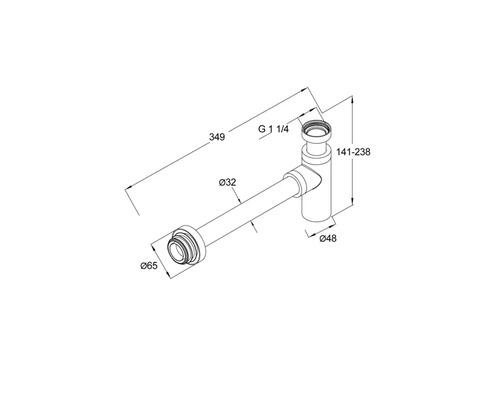 Teknisk ritning av en vattenlås med dimensioner