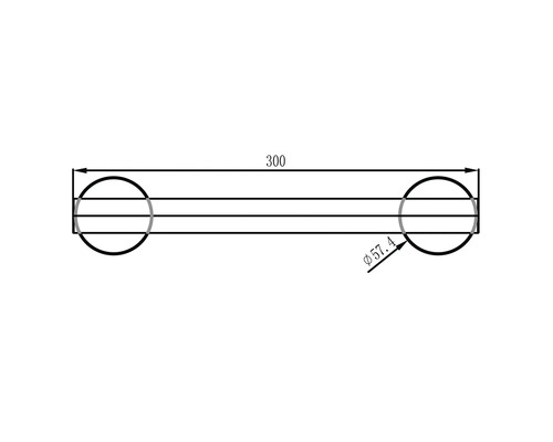 Teknisk ritning med dimensioner för en komponent: längd 300, diameter 57.4