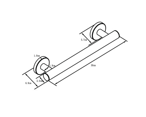 Teknisk ritning av en 30 centimeter lång handdukshängare med mått
