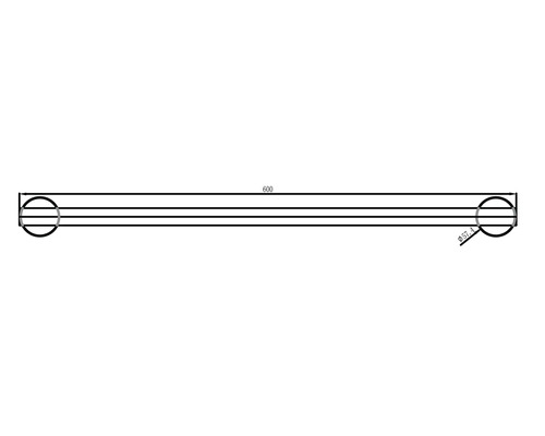 Teknisk ritning av en räcke med måtten 600 och diameter 57,4