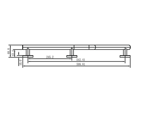 Teknisk ritning av ett handtag med mått