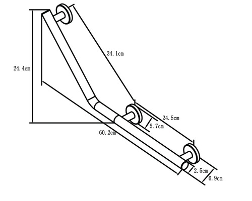 Teknisk ritning av ett stödhandtag med mått