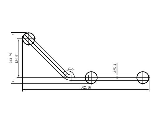 Teknisk ritning av ett stödhandtag med mått
