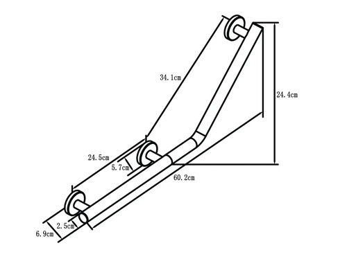 Ritning av ett badkarsgrepp med mått.