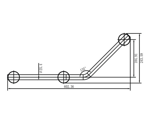 Teknisk ritning av ett stödhandtag med mått