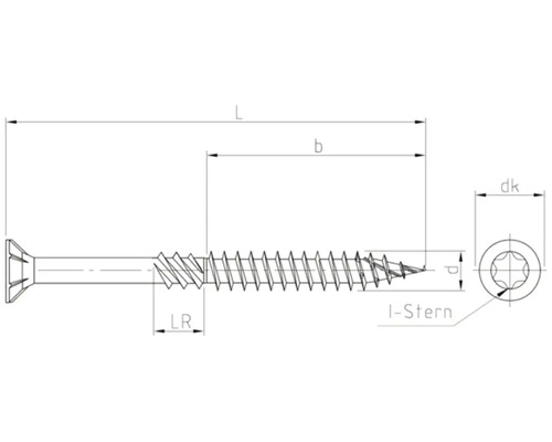 Teknisk ritning av en skruv med olika dimensioner