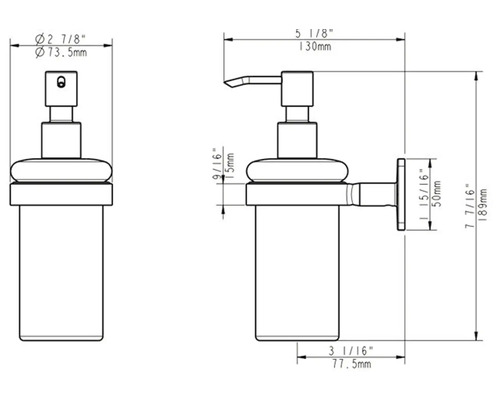 Teknisk ritning av en tvålpump med mått