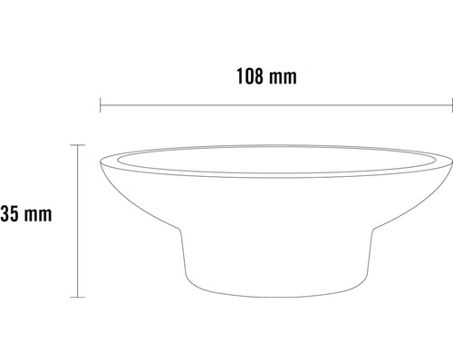 Teknisk ritning av en diskho med måtten 108 mm bredd och 35 mm höjd.