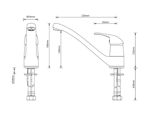 Teknisk ritning av en köksblandare med mått