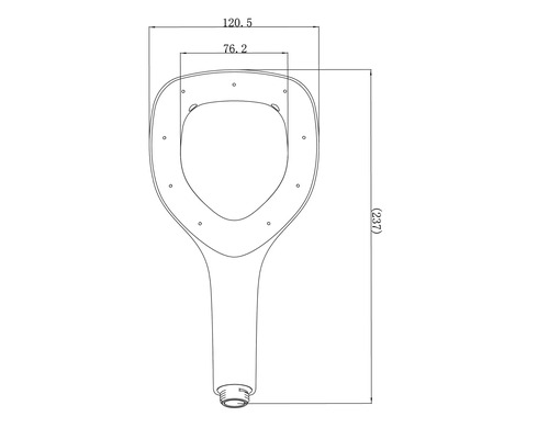Teknisk ritning av ett duschhuvud med måttangivelser