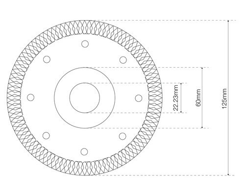 Teknisk ritning av en kapskiva med måttangivelser