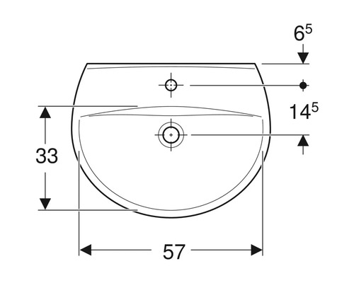 Teknisk ritning av ett tvättställ med mått