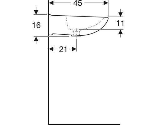 Teknisk ritning av ett tvättställ med mått
