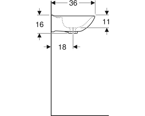 Teknisk ritning av ett handfat med mått.