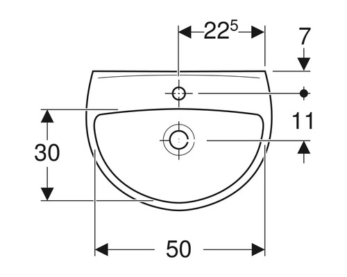 Teknisk ritning av en tvättställ med dimensioner