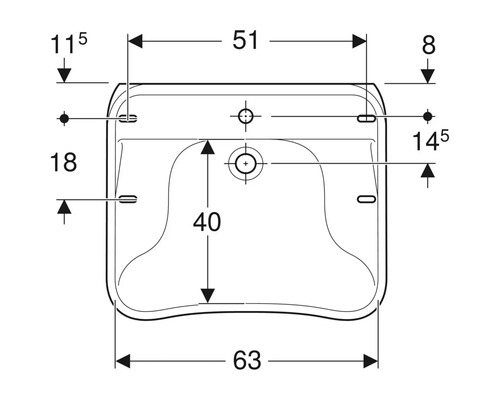 Teknisk ritning av ett tvättställ med mått