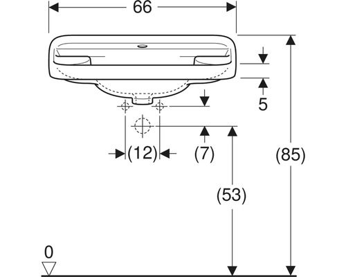 Teknisk ritning av ett tvättställ med mått