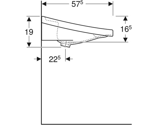 Teknisk ritning av ett handfat med dimensioner