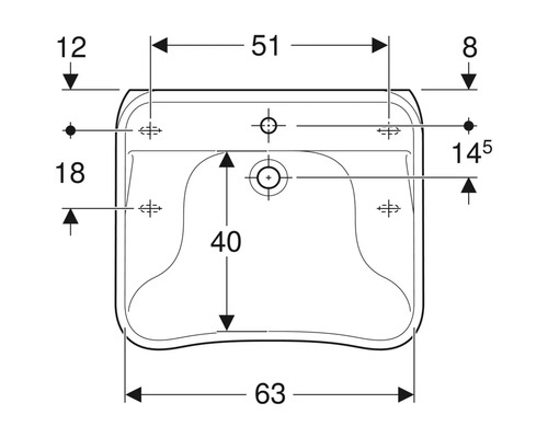 Teknisk ritning av ett tvättställ med mått
