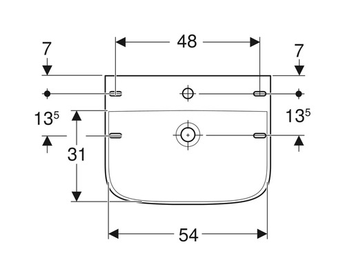 Teknisk ritning av ett handfat med mått